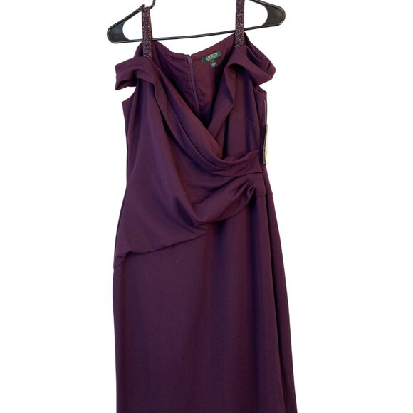 Ralph Lauren Purple Cold Shoulder Formal Gown Slit Size 10 NWT MSRP $210 9016 - Picture 5 of 12